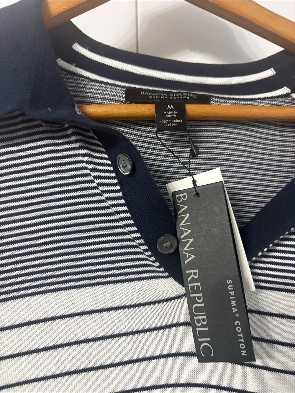 Banana Republic Men's Navy and White Striped Polo